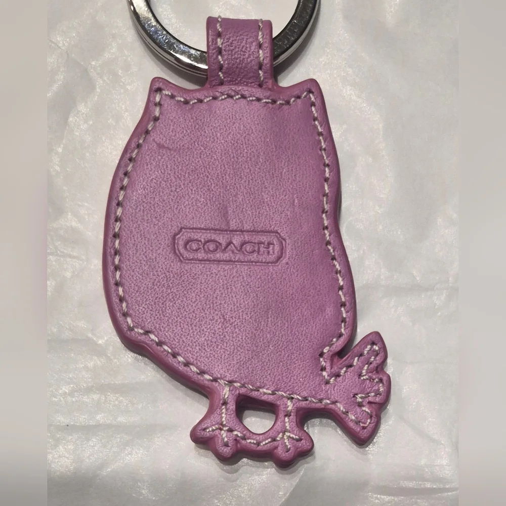 Coach Pink Leather Owl Keychain NWT
